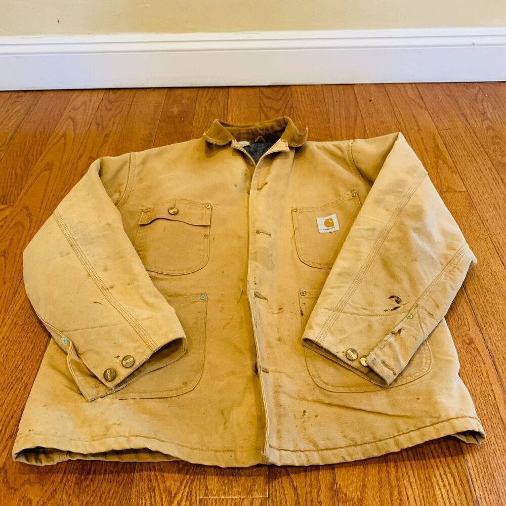 Vintage Distressed Carhartt Blanket Lined Chore Jacket Coat Size Large - Picture 6 of 16